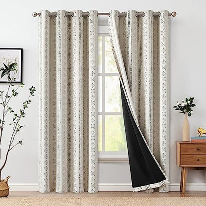 jinchan Boho Blackout Curtains 84 Inches Long for Bedroom Living Room - color: Boho | Black on Beige, size: 52"W x 84"L (Pack of 2)