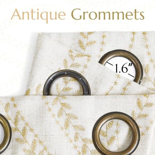 jinchan Boho Linen Curtains 63 Inch Gold on Beige Grommet 2 Panels - color: Vine Gold, size: 50"W x 96"L (Pack of 2)