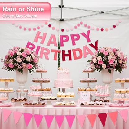 Pre-Strung Felt Happy Birthday Banner Pink Garland Set - color: Ombre Pink
