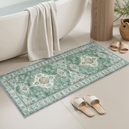 Seavish Green Bathroom Runner Rug, 20x47 Inch Vintage Absorbent Bath Mat - color: Green, size: 20 x 47 inch