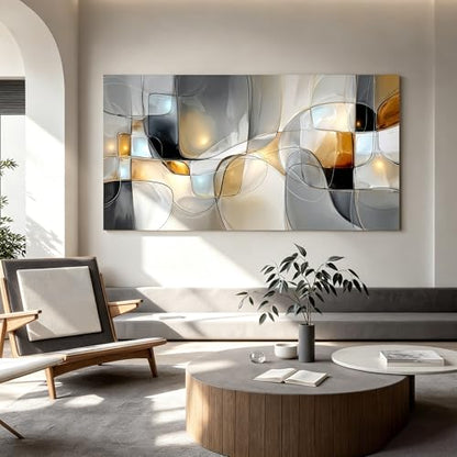I@U Gray White Abstract Wall Art Prints Modern Geometry Wall Art Decor Abstract Artwork For Walls Canvas Wall Art Decor For Living Room Bedroom Kitchen Office Apartment Canvas Prints 24x48 Inch