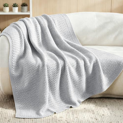Whale Flotilla Summer Chunky Chenille Knit Throw Blanket for Couch Bed Sofa - color: Light Grey, size: Throw(50x60 Inch)