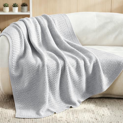 Whale Flotilla Summer Chunky Chenille Knit Throw Blanket for Couch Bed Sofa - color: Light Grey, size: Throw(50x60 Inch)