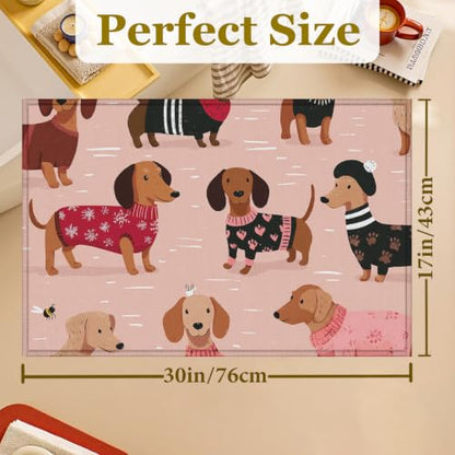 Pink Dachshund Dog Bath Mat Rug, Door Mat Doormat Entrance Non-Slip Bathroom Rugs for Entryway Bathroom Kitchen 17 x 30 Inch - color: Pink Dachshund Dog