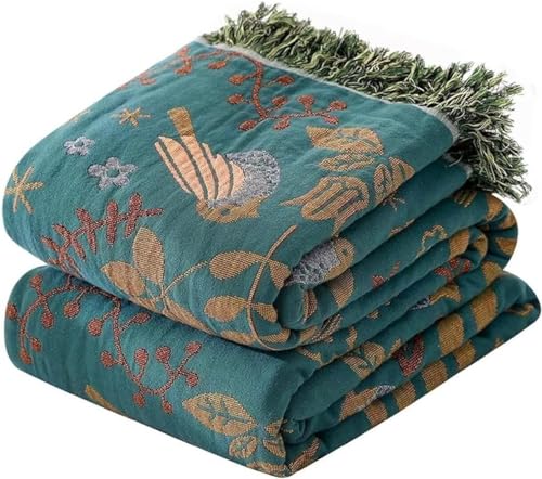 Boho Throw Blanket for Bed 100% Cotton Bohemian Blankets Ultra Soft Woven Muslin Decorative Blankets All Seasons Vintage Quilt Knitted Blanket for Sofa Chair(Blue, 60"x80") - color: A-blue, size: 60"x80"