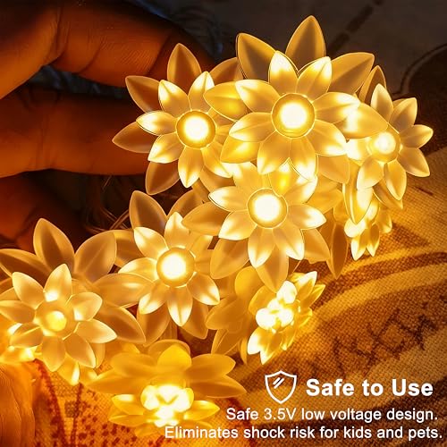 echosari Flower String Lights Battery Operated 158" Lotus Flower Warm White - color: Warm White, size: Lotus