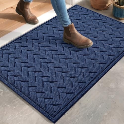 DEXI Front Door Mat Outside Entrance 17x30 Heavy Duty Entry Floor Doormat | Wave Navy, Dirt Trapper, Rubber Back, Non Slip Low Profile Mats for Entryway Exterior Patio - color: Wave Navy, size: 17" X 30" (Rectangular)