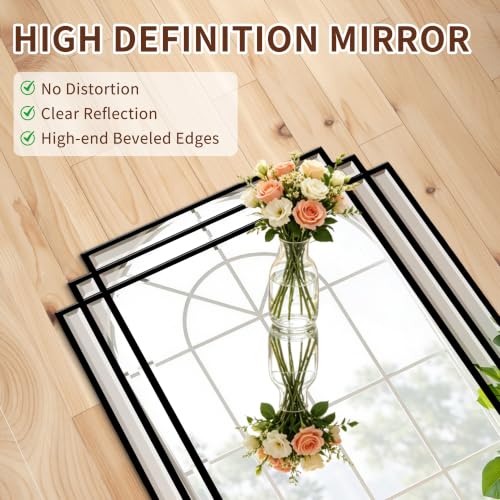 36"x24" Geometric Decorative Beveled Mirror with Black Wood Frame - color: Black, size: 36"L x 24"W
