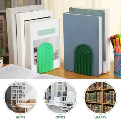 Harloon 4 Pcs Boho Arch Bookends Rainbow Wooden Book Ends, Sage Green Color - color: Green Color