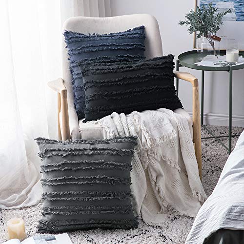 MIULEE Boho Linen Striped Throw Pillow Covers 20x20, Dark Grey - color: Dark Grey, size: 20" x 20" (Pack of 2)