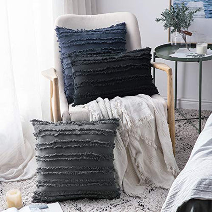 MIULEE Boho Linen Striped Throw Pillow Covers 18x18, Dark Grey - color: Dark Grey, size: 18" x 18" (Pack of 2)