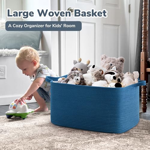 Goodpick Large Woven Rope Blanket Basket, Rectangle, Dark Blue - color: Dark Blue, size: Large(21.6"L x 14.9"W x 11.8"H)