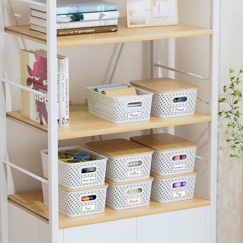 Anysig 8 Pack Plastic Storage Bins with Bamboo Lids, 5.2 QT Stackable Bins - color: Cream White
