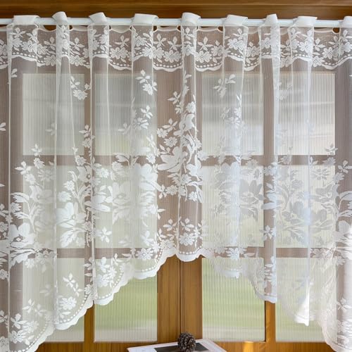2pcs White Lace Arched Sheer Curtain for Doorway Kitchen Window - size: 86"W x 35"L (Pack of 2)