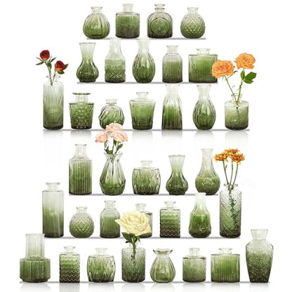 Set of 36 Glass Bud Vases Small Flower Vases for Centerpieces(Green) - color: Green