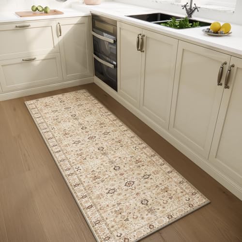 Machine Washable Hallway Runner Rug: 2'x6' Kitchen Rugs - color: Beige /Khaki/Multi, size: 2' x 6' (Rectangular)