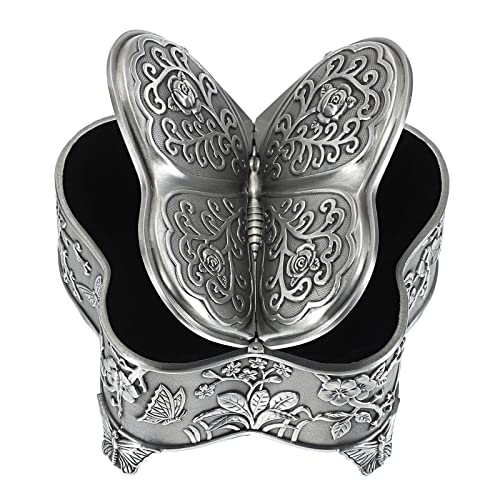 Hipiwe Antique Metal Jewelry Box Butterfly Shape Jewelry Organizer, Large - color: Silver, size: Large