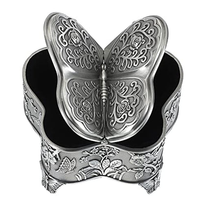Hipiwe Antique Metal Jewelry Box Butterfly Shape Jewelry Organizer, Large - color: Silver, size: Large
