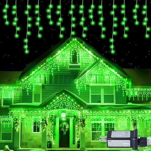 300LED Icicle Lights for Outside,Green Curtain Lights - color: Green