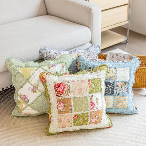 vctops Set of 2 Cotton Quilted Throw Pillow Covers (Patchwork R,18"x18") - color: Patchwork Flower R