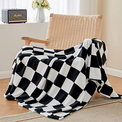 BEDELITE Checkered Fleece Twin Blanket for Couch, Black & White, 60"x80" - color: Black, size: Twin(60"x80")