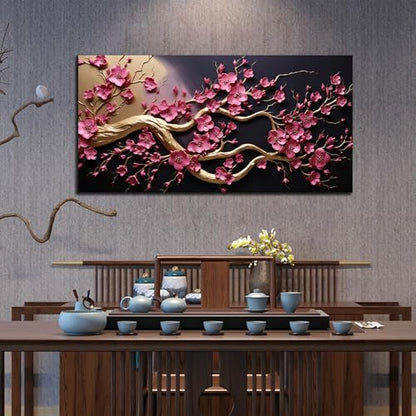 Ouzzlie Plum Blossom Wall Art Pink Art for Office - color: pink, size: 48"L x 24"W