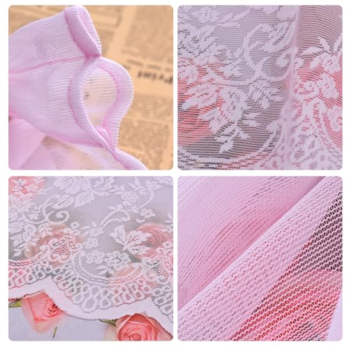 Molaxhome Kitchen Curtains Valance Pink Lace Floral Semi Sheer Curtain - color: Pink, size: 29"W x 35"L