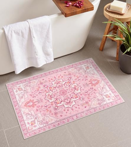 Seavish Pink Boho Bathroom Rug, 18"x26" Vintage Boho Tribal Bath Rug - color: Pink, size: 18 x 26 inch