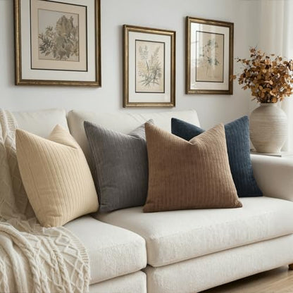 MIULEE Set of 2 Grey Textured Striped Throw Pillow Covers 20x20 Inch - color: Grey, size: 20" x 20" (Pack of 2)