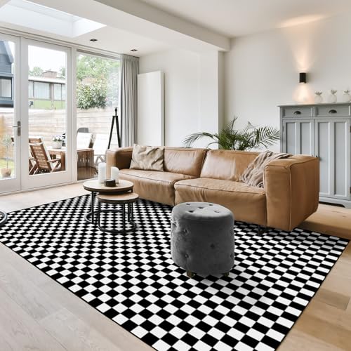 Gertmenian Indoor Boho Area Rug - 5x7 Standard, Non Slip, Super Strong, Ideal for High Traffic Areas in Bedroom, Living Room, Kitchen - Checker, Black, White, 28624 - color: Checker, Black, size: 5' x 7' (Standard)