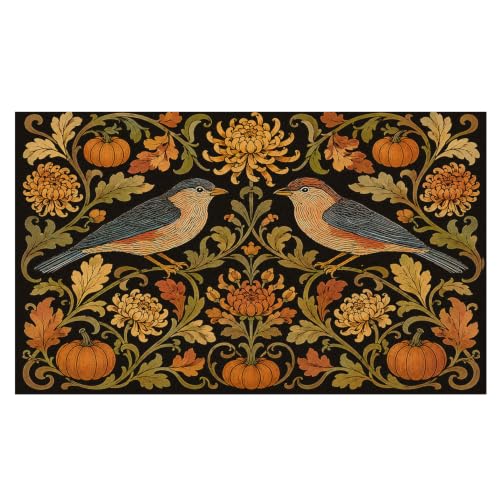 Fall Bird Pumpkin Faux Coco Coir Doormat Door Mat 17x30 Inch | Dark Cottagecore Autumn Bird Floral Decorative Welcome Doormat for Home Indoor Outdoor Porch Front Door Entrance Outside - color: Fall Bird