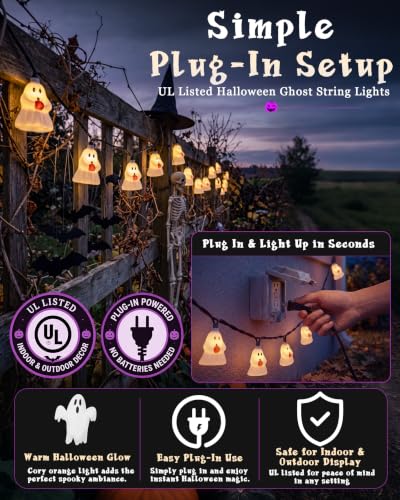 8.5FT Halloween Ghost Pumpkin String Lights, Plug-in 10 LED Decor - color: Ghost Pumpkin String Lights
