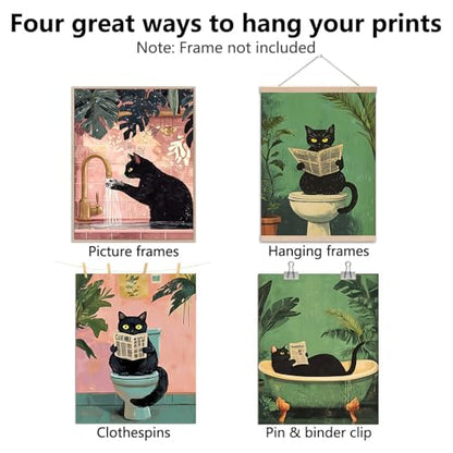 KBKBART 6pcs Funny Cat Bathroom Wall Art Prints Poster Unframed, 8x10 inch - color: Black Cat