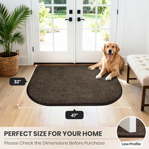 PURRUGS Dirt Trapping Door Mat, 32" x 47"(Half Round), Heathered Brown - color: Heathered Brown, size: 32" X 47" (Half Round)
