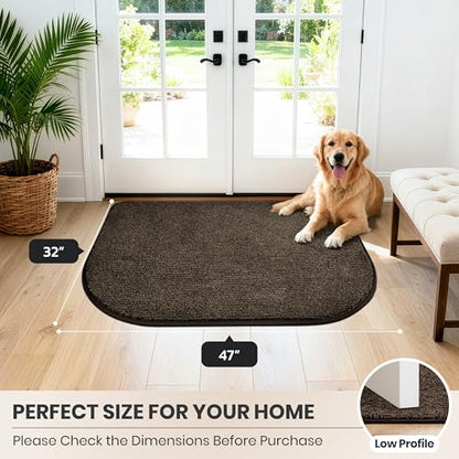 PURRUGS Dirt Trapping Door Mat, 32" x 47"(Half Round), Heathered Brown - color: Heathered Brown, size: 32" X 47" (Half Round)