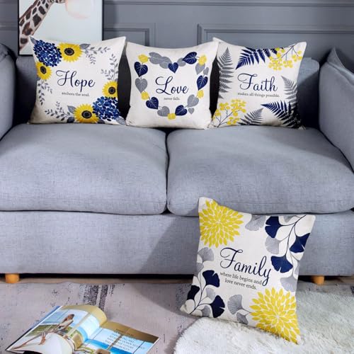 Throw Pillow Covers, Floral Sunflower, Set of 4, 18"x18" - color: Botanical Floral