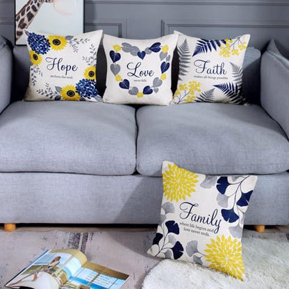 Throw Pillow Covers, Floral Sunflower, Set of 4, 18"x18" - color: Botanical Floral