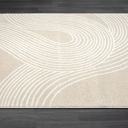 Abani Beige and White Swirl Area Rug | 7'9" x 10'2" Cream Carpet with Wave Pattern | Modern Rug for Living Room, Bedroom and Office | Nuevo Collection - color: Beige, size: 7'9" x 10'2" (Rectangular)