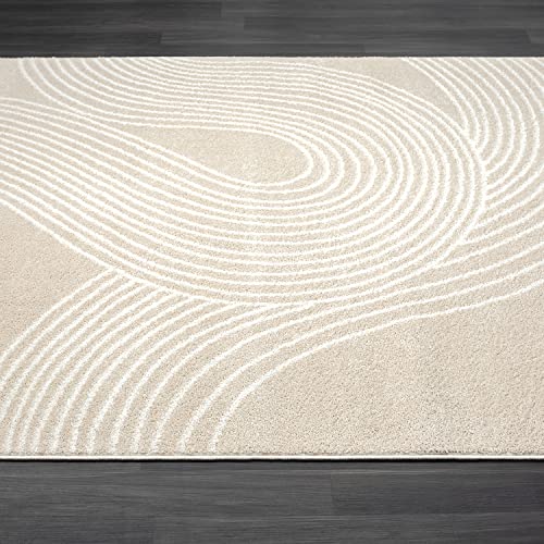 Abani Beige and White Swirl Area Rug | 5'3" x 7'6" Cream Carpet with Wave Pattern | Modern Rug for Living Room, Bedroom and Office | Nuevo Collection - color: Beige, size: 5'3" x 7'6" (Rectangular)