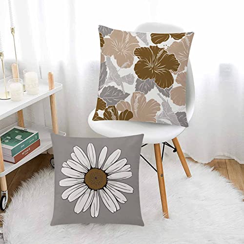 COMMINY Brown Grey Pillow Covers 20x20 Set of 6 Floral Throw Pillow Covers - color: Grey Brown, size: 20" x 20" (Pack of 6)