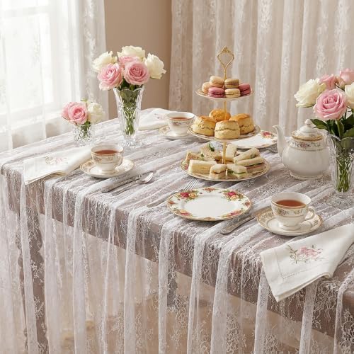 Rustic White Wedding Tablecloths Lace Chic Rectangular Embroidered Fabrics - color: Solid White, size: 120" x 60" (1Pc Rectangular)