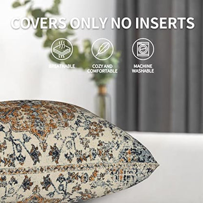 Gold Blue Carpet Ethnic Boho Throw Pillow Covers 16x16 Set of 2 - color: Blue Boho, size: 16" x 16" (Pack of 2)