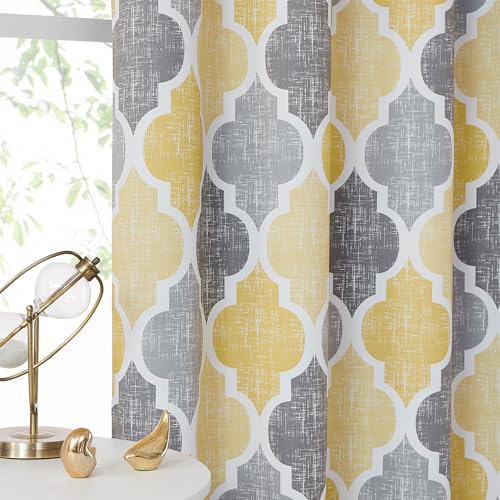 Beauoop Moroccan 100% Blackout Curtains Bedroom Yellow Grey 50x96 2 Panels - color: Rod Pocket | Yellow and Grey, size: 50"W x 96"L (Pack of 2)
