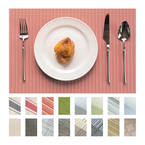 Placemats Set of 8 Vinyl/Plastic Woven Place Mats for Kitchen Table Indoor/Outdoor Washable Placemat Wipeable Dining Table Mats (Red Stripes,8) - color: C-red Stripes, size: 8 pcs