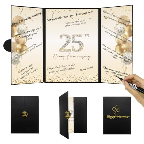 DARUNAXY Black Gold Happy 25th Anniversary Alternative Signature Guest Book - color: Black Gold 25th Anniversary