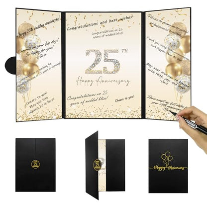 DARUNAXY Black Gold Happy 25th Anniversary Alternative Signature Guest Book - color: Black Gold 25th Anniversary