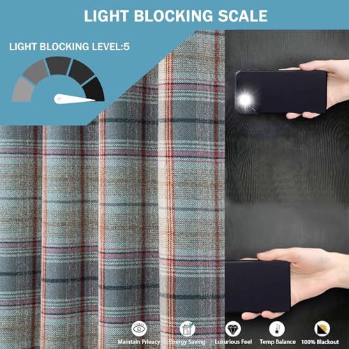 always4u Plaid Tartan Curtains for Living Room Bedroom Check Curtains Grommet Window Treatments 2 Panels Blue Pink 54 * 84 Inches - color: Blue/Pink, size: 54"W x 84"L (Pack of 2)