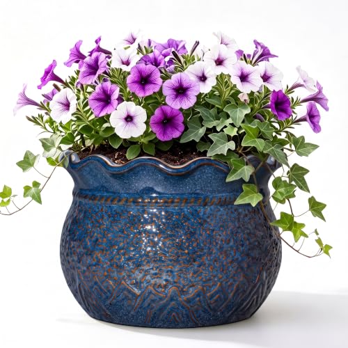 12 Inch Plant Pot, Ceramic Flower Pots Indoor, Retro Blue - color: Retro Blue, size: 12 Inch