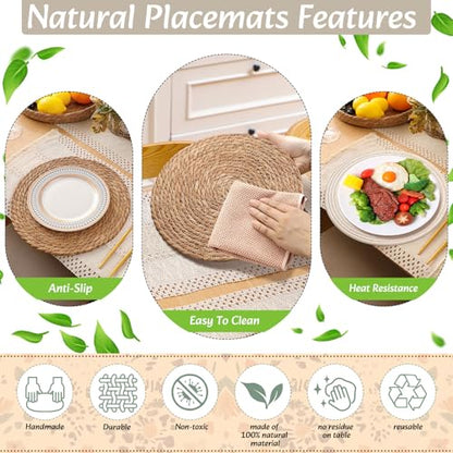 Boho Table Runner and Placemats Set, 4 Sets, Beige, 12x72 - color: Beige, size: 12x72"
