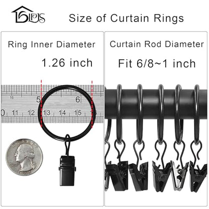 LLPJS Curtain Rings with Clips, 1.26 inch ID, 100 Pack, Black - color: Black, size: 1.26" I D Set of 100